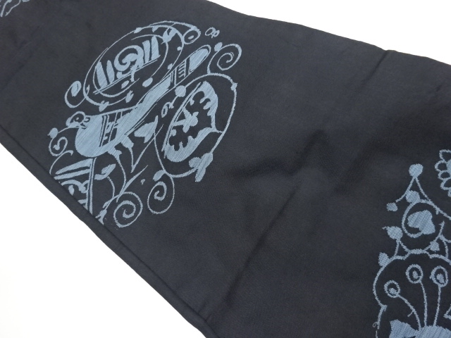 JAPANESE KIMONO / ABSTRACT BIRD / ARABESQUE PATTERN WOVEN NAGOYA OBI